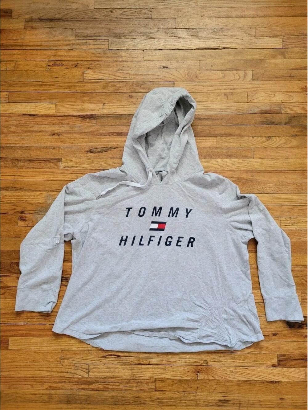 Tommy Hilfiger Sport Womens Gray Pullover Hoodie Sweatshirt Plus Sz 1x Fitted